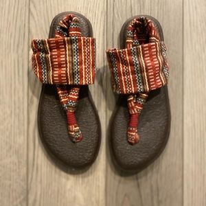 Sanuk Women's Yoga Sling 2 Slingback Thong Sandals Natural Rust Striped size 6